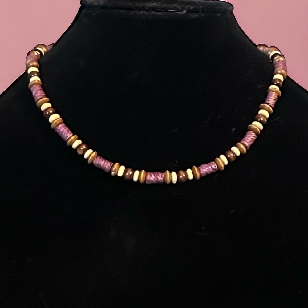 Vintage hemp wrapped bead necklace